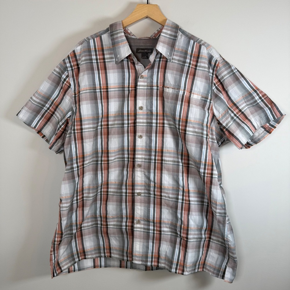 Eddie Bauer Men's XL Plaid Performance Shirt Top‎ Short Sleeve Button Up Outdoor